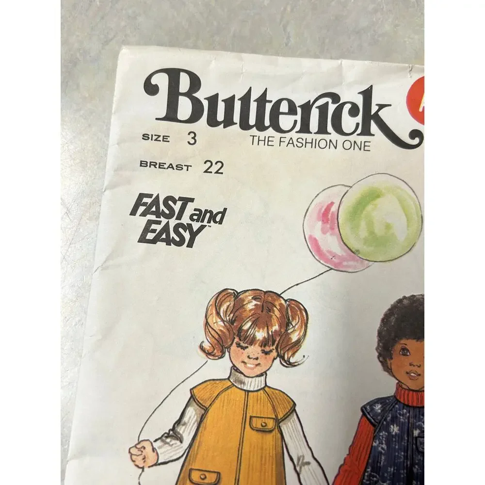 Vintage 1970's Butterick Pattern #3411‎ Toddler Jumpers and Pull-On Pants Size 3